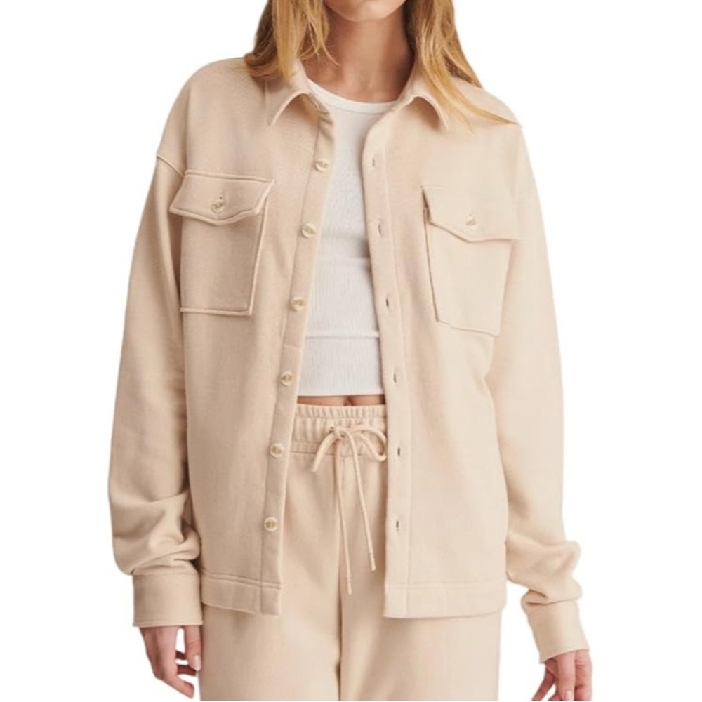 Naadam Cotton Cashmere Unisex Terry Shirt Button Down Ecru Natural Cream Small